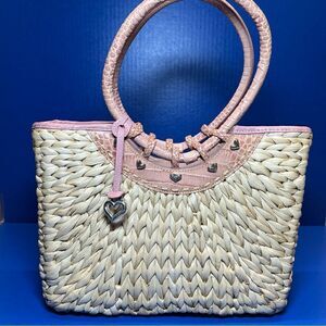 Brighton Leili Dusty Rose Pink Straw Leather Woven Handbag